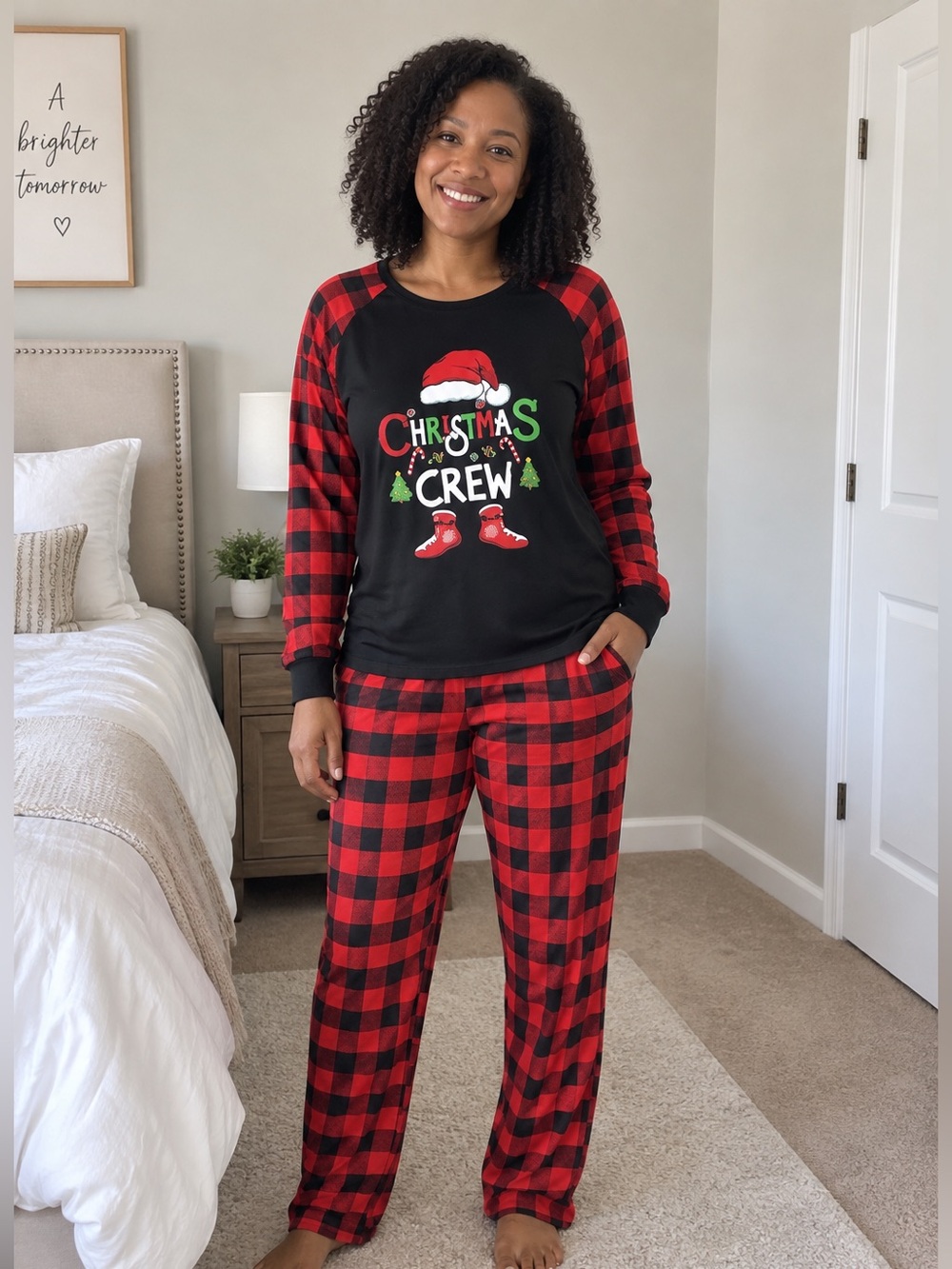 Women’s Christmas Pajamas Long Sleeve Tops + Plaid Pants Sz M  NWOT